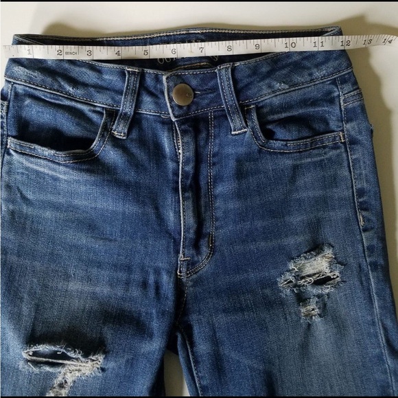 American Eagle Mid Wash Blue Distressed Ripped Mid Rise Skinny Jeans Size 00 - Picture 3 of 8